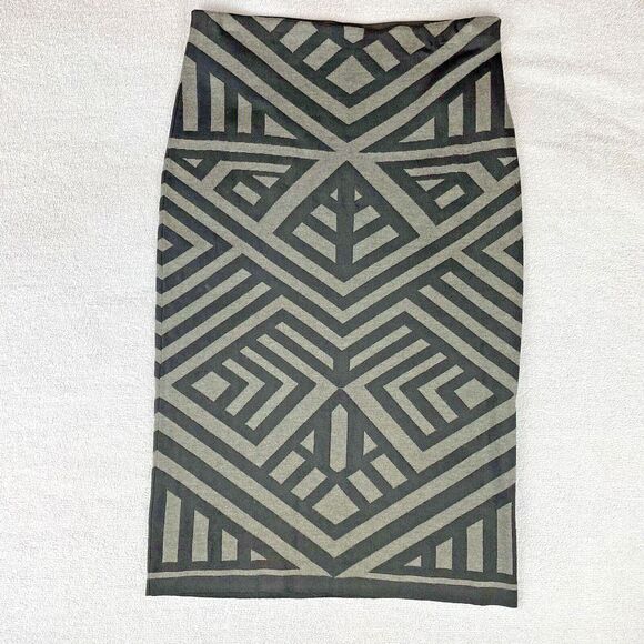 Catherine Malandrino Modern Stripe Jacq Midi Skirt Women's M Heather Grey/Black - Picture 2 of 11